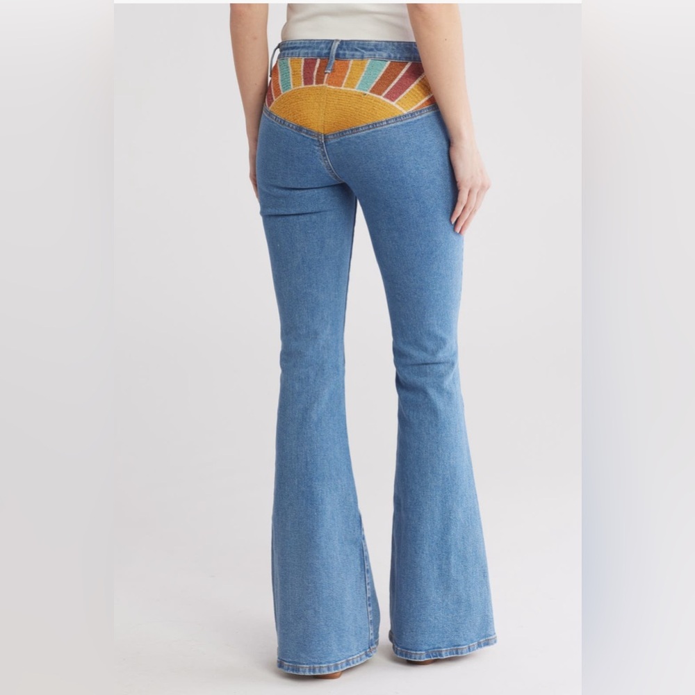 Driftwood Free People Farrah Embroidered Flare Jeans $178 NWT